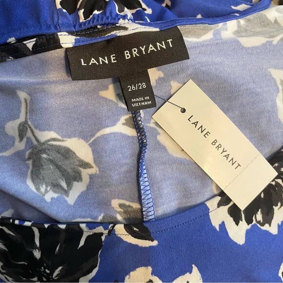 Lane Bryant Blue Black floral knit short sleeve belted dress womens 26 28 new - Picture 12 of 16
